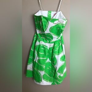 LILLY PULITZER Bright Green Leaves on White Sleeveless Dress Sundress Size 00